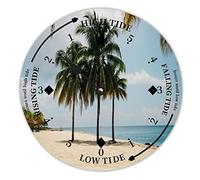 Beach Ocean Wave Seaside Palm Tree Coast Scenery Tide Clock Silent Non-Ticking Battery Operated Wooden Moon Tidal Clock Wood Nautical Tide Movement Clock for Restaurant Living Room Home Decor 10"