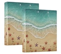 Beach Ocean Waves 1.5 Inch 3 Ring Binders with 3 Interior Pockets, Cute Binder Three Ring D Ring Binders for School Supplies 2 Pack