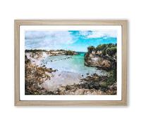 Beach On Nusa Ceningan Island In Indonesia Painting Modern Art Framed Wall Art Print, Ready to Hang Picture for Living Room Bedroom Home Office Décor, Oak A2 (64 x 46 cm)