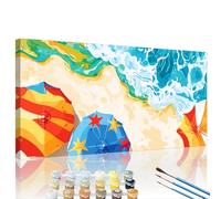 Beach Paint by Numbers Cartoon Paint by Numbers Kit for Adults with Framed DIY Canvas & 3 Brushes Acrylic Pigment Set, Home Decor Painting Wall Art Crafts, Women Hobby Gifts 23.6x47.2in XY#1009
