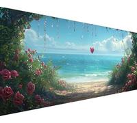 Beach Paint by Numbers Flower Paint by Numbers Kits for Adults Beginner DIY Oil Painting Kits with 3 Brushes Acrylic Pigment Drawing on Color Canvas Craft, Home Wall Decor Gifts 50x100cm o801-179