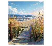 Beach Paint by Numbers for Adults, Lighthouse Landscape Canvas, 40 x 50 cm