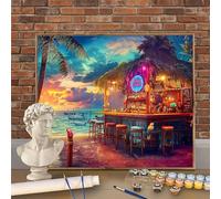 Beach Paint by Numbers for Adults, Night Painting by Numbers 16x20inch Canvas Paintwork with Brushes and Acrylic Pigment, Home Wall Decor, DIY Creative Arts and Crafts Gifts (Unframed) W-O747