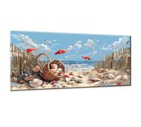 Beach Paint by Numbers for Adults, Paint by Numbers Kits On Canvas, DIY Digital Painting for Adults Beginners with Acrylic and Brushes, Shell Oil Painting Craft for Home Wall Decor 24x48 Inch w0-217