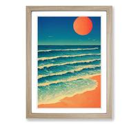 Beach Painting Kitsch Framed Print | A2 Oak Framed Wall Art | Ready to Hang | Modern Beach Picture | Living Room Bedroom Lounge Office