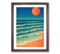 Beach Painting Kitsch Framed Print | A2 Walnut Framed Wall Art | Ready to Hang | Modern Beach Picture | Living Room Bedroom Lounge Office