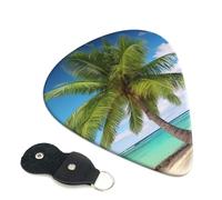 Beach Palm Tree 6 Pack Guitar Picks With Holder, Personalized Guitar Plectrums Non-Slip Portable Ukulele Bass Picks 0.71mm For Acoustic Guitar Lovers Gifts
