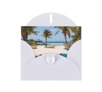 Beach Palm Tree Chairs Boats Greeting Card With Envelope, Birthday Card, Christmas Card, Invitation Card, 3 Colors