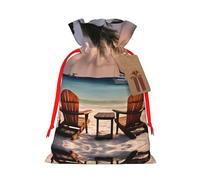 Beach Palm Tree Chairs Boats Print Christmas Drawstring Holiday Candy Bag Xmas Sacks Reusable Wrapping Bags Party Favor
