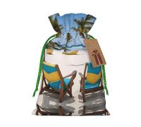 Beach Palm Tree Chairs Boats Print Christmas Drawstring Holiday Candy Bag Xmas Sacks Reusable Wrapping Bags Party Favor