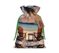 Beach Palm Tree Chairs Boats Print Christmas Drawstring Holiday Candy Bag Xmas Sacks Reusable Wrapping Bags Party Favor