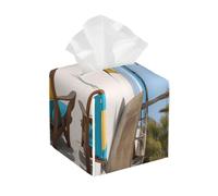 Beach Palm Tree Chairs Boats Print Leather Tissue Box Cover, Stylish Tissue bag, Facial Tissue Box Holder, For Home Office Car