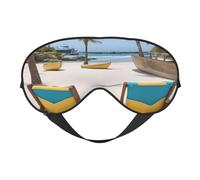 Beach Palm Tree Chairs Boats Print Silk Sleep Eye Mask Soft Eye Cover with Adjustable Strap Comfortable for Travel Office Nap
