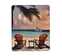 Beach Palm Tree Chairs Boats Print Small Desk Pad,Rubber Base with Precision Stitched Edges,Perfect for Office,Gaming
