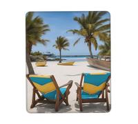 Beach Palm Tree Chairs Boats Print Small Desk Pad,Rubber Base with Precision Stitched Edges,Perfect for Office,Gaming
