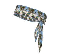 Beach Palm Tree Chairs Boats Print Tie Headband For Women Men,Ninja Headbands, Sweat Headband,For Athletic Yoga Running Gym.