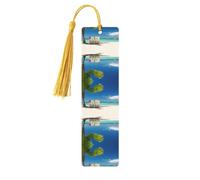 Beach Palm Tree Chairs Boats Print Wooden Bookmark Bookmarks with Tassels Book Marks for Reading Hardcover Books Notebooks