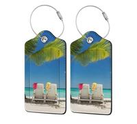 Beach Palm Tree Chairs Boats Printed Cute Luggage Tags for Suitcases,Travel Tags for Luggage 4 Pack Pu Leather Cruise Luggage Tag Holder with Privacy Flap,Name Id Label and Metal Loop