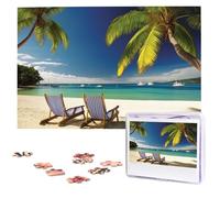 Beach Palm Tree Chairs Boats Wooden Puzzles 1000 Pieces Personalized Jigsaw Puzzle For Adults Interesting Custom Photo Puzzles Gift For Holiday Birthday Wedding Anniversay