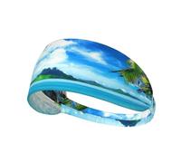 Beach Palm Tree Print Non-Slip Elastic Running Headband, Sweat Absorbing Stretchy Hair Bands For Gym Yoga, Soft Skin-Friendly Foldable Workout Headband