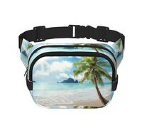 Beach Palm Tree Square Double-Layer Waist Bag with All-Over Print,Durable Twill Fabric, Multi-Pocket Fanny Pack for Outdoor Sports Travel