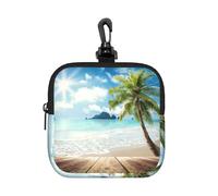 Beach Palm Tree Square Zipper Pouch with All-Over Print,Waterproof Small Organizer Bag, Lightweight Durable for Coins,Cards, Keys for Travel Daily Use