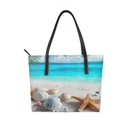 Beach Palm Tree Vegan Leather Handbag for Women Ocean Seashell Tote Bag with Top Handle, Large Shoulder Purse for Everyday Work Travel