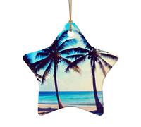 Beach Palm Trees 1 Print Tree Ceramic Hanging Decor, Christmas Ceramic Star Heart Pendant For Xmas Tree Festive Setup