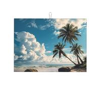 Beach Palm Trees Print Dish Drying Mat 18 x 24 Inch, Reversible Absorbent Dish Drainer for Kitchen Counter Microfiber Super, Large Size Dish Drying Pad Reusable Washable