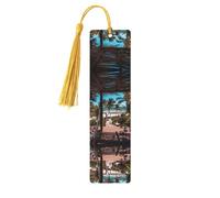 Beach Palm Trees Print Wooden Bookmark Bookmarks with Tassels Book Marks for Reading Hardcover Books Notebooks