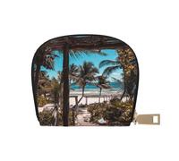 Beach Palm Trees Prints Card Wallet for Women Men Cute Zipper Card Cases Holder Mini Coin Purse with 12 Card Slots