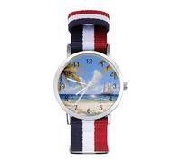Beach Palm Trees Ship Woven Strap Watch Multicolor Wristwatch Easy Reader Analog Watches for Men Women Birthday Gift