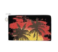 Beach Palm Trees Small Canvas Coin Purse Change Zippered Pouch Wallet Organizer Bags 7.4 X 4.6 Inch