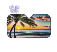 Beach Palm Trees Sunset -Print Reflective Windshield Sun Shade For Cars S Size - Heat Resistant Suction Cups, Universal Fit.