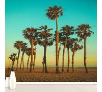 Beach Palm Trees Sunset Summer Large Mural Self Adhesive Wallpaper 256x350 cm, Tropical Plants Paradise Wallpaper, Nature Landscape Wall Stickers Vinyl for Living Room, Kitchen Wall Art
