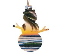 (Beach Palm Trees Sunset) Wooden Christmas Ornaments Set Snowman Shape Holiday Hanging Decorations for Xmas Tree Gift Wrapping, 6 PCS
