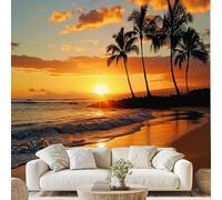 Beach Palm Trees Wall Paper Sea Wave Tropical Self-Adhesive Wallpaper 250x175 cm Sunset Ocean Scenery Wallpaper Mural for Living Room Bedroom Decor Removable Poster Qe218D