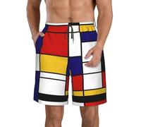 Beach Pants Breathable Shorts Quick-Drying Shorts Swimming Trunks Drawstring Casual Pants,Artistic Mondrian Style Color Composition Red,As Shown,M