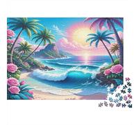 Beach Paradise Jigsaw Puzzle Palm Tree Sunset Cove 1000 Pieces Recycled Paper Adults Jigsaws Impossible Difficult Challenge Decompression Home Fun Gift 52x38cm/1000pcs
