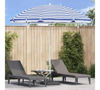Beach Parasol Round Blue White 263x263x272cm Polyester Metal Durable Portable UV