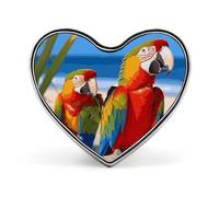 Beach Parrots Heart Shape Lapel Pin Personalized Pinback Button Badges Retro Punk Button Pin Kawaii Heart Badges for Men Women Clothes Bags Hats & Gift