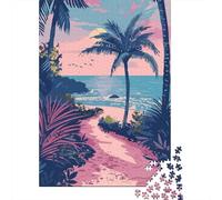 Beach Path Minimalist Adult Paper Puzzle, Retro Travel Poster Artwork, Decorative Artwork, Matte Printed Jigsaw, for Travel Lovers, 38x26cm/1000pcs