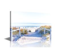 Beach Pathway Canvas Wall Art - Ocean Theme Artwork Path to the Beach at Baltic Sea Picture with Wood Fence and Weeds Painting for Living Room Ready to Hang 24x16 inch