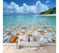 Beach Photo Wallpaper Colorful Pebbles On The Beach Wallpaper for Living Room Bedroom 300 × 210 cm / 118" × 82.6" - Non-Woven Premium Art Print Fleece Wall Mural Decoration Poster