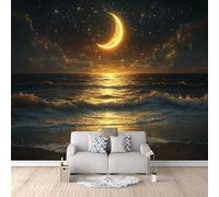 Beach Photo Wallpaper Starry Sky Beach Moon Wall Mural 400 × 280 cm / 157.4" × 110" Non-Woven Art Print Wall Mural 3D Photo Picture Wallpaper for Bedroom Living Room Decoration