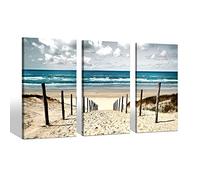 Beach Picture Canvas Wall Art：3 pieces Large Ocean Sea Artwork and Seaside Coastal Path Painting Print on Seashore Scene for Living Room decor (20''x34'')