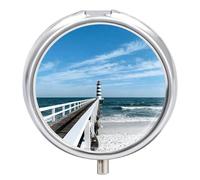 Beach Pier Lighthouse pilldispenser with Mirror 3 Compartments Waterproof Pillcase for Purse Pocket Non-Slip Grip Travel Medicine Organizer Container Box for Vitamin Fish Oil Supplement