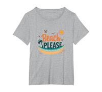 Beach Please: Tropical Summer Vibes Graphic, hawaiians T-Shirt, Women's Plus, Heather Grey, 3X