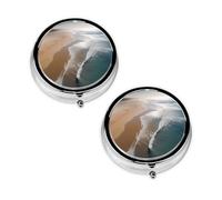 Beach Print Pill Box 3 Compartment Medicine Pill Case,Portable for Pocket Or Purse Pill Organizer Decorative Metal Medicine Vitamin Organizer Unique Gift