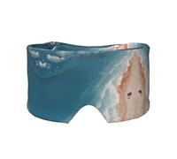 Beach Print Sleep Eye Mask with Earmuffs - Block Out Light Contoured Night Blindfold Eye Sleeping Mask with Ear Cover for Men Women Side Sleeper Night Gift